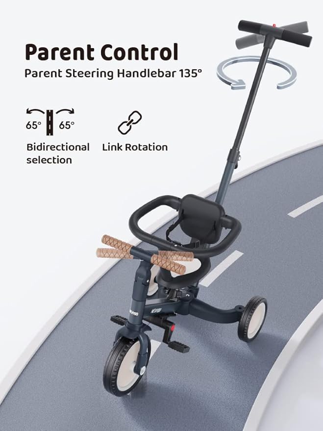 newyoo TR008 Tricycle for Toddlers 1-3, 5 in 1 Baby Balance Bike, Christmas and Birthday Gift for Boy and Girl, Toddler Bike with Parent Push Handle & Safety Guard, Dark Gray, TR008