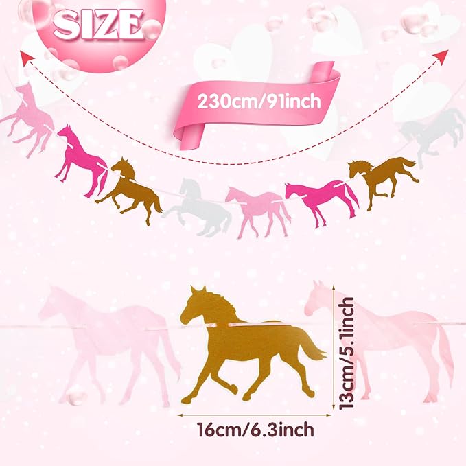 Tegeme 2 Pieces Horse Garland Banner Pink Horse Banner for Birthday Cute Felt Supplies for Pony Club Decorations Racing Birthday Wedding Party Hanging Decoration Supplies