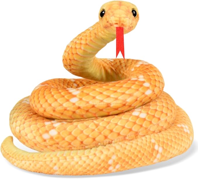 Giant Stuffed Snake, Lifelike Plush Animal, 110 in Large Toy Snake for Kids, Perfect for Birthday Present or Party Prank Prop (Yellow)