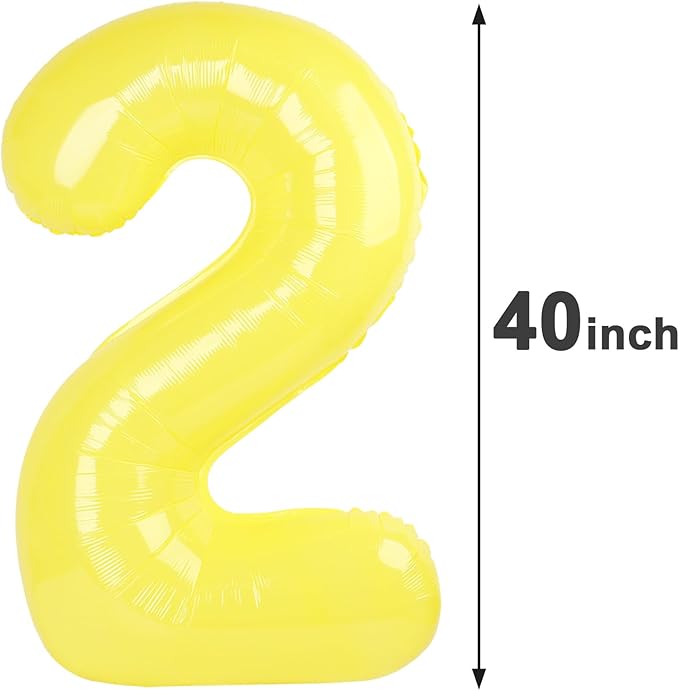 Yellow 40 Inch Big Number Balloon Birthday Decoration, Number 2 Helium Balloon 12 20 22 23 24 26 2026 New Years Celebration, Boy Girl Baby Anniversary Party Graduations Supplies Decorations