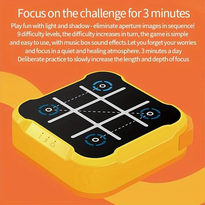 Handheld Tic Tac Toe Game Machine, Electronic Portable Travel Games for Kids & Adults, Office Break and Car Journey Entertainment (Yellow)