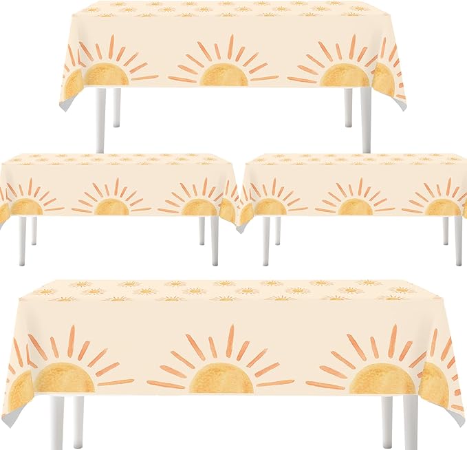 4ps First Trip Around The Sun Birthday Decorations Table Cloths Boho Sun Birthday Party Decor Boho Hippie Sunshine Disposable Plastic Table Covers for Sun Baby Shower Party Supplies Decor(Boho Sun)