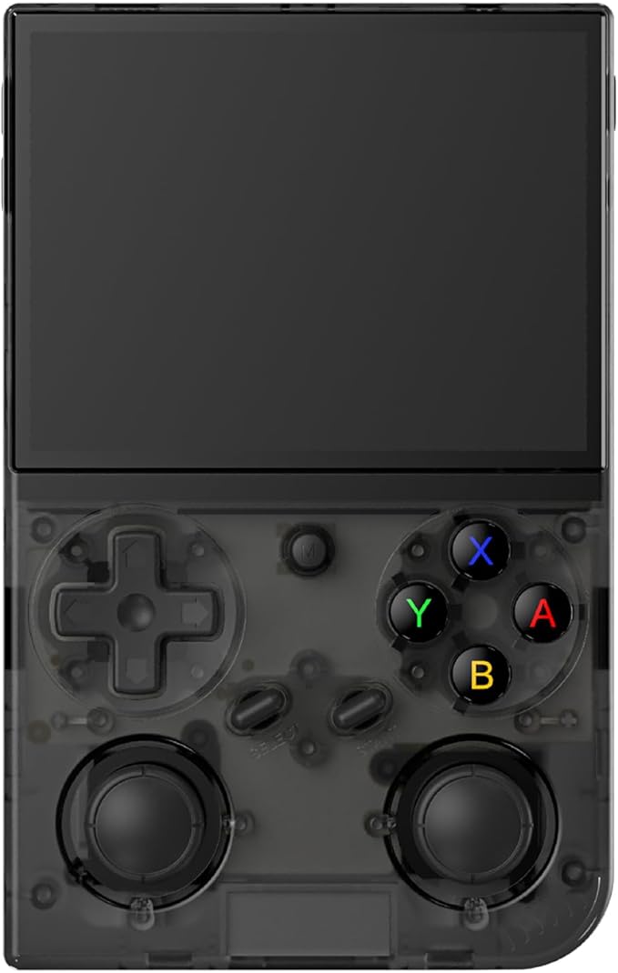 G350 Handheld Game Console , 3.5 Inch IPS Screen Linux System 3200 mAh Battery 4371 Games Preloaded , Portable Retro Video Games Console Support Controller and Earphone (Transparent Black)