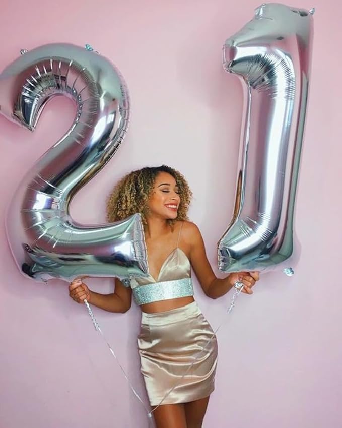 Number 6 Balloon 40 Inch, 6 7 Six Seven Birthday Decorations, 6th Birthday Balloon for Boy Girl, Silver 16 60 61 65 Numbers Balloons Graduations Anniversary Supplies