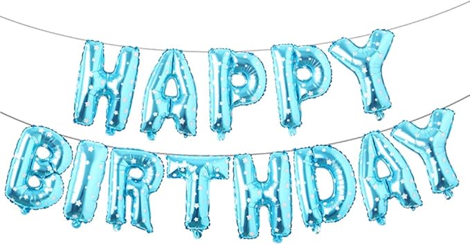 Happy Birthday Balloons, Aluminum Foil Banner Balloons for Birthday Party Decorations and Supplies (Blue Star)