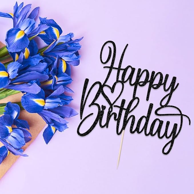 Handmade Glitter Happy Birthday Cake Topper- Happy Birthday Cake Decor,Fabulous Cake Decoration，Anniversary/Birthday Party Decoration Supplies(black)