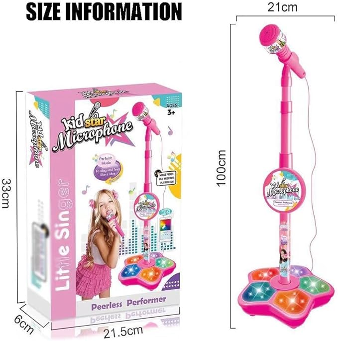The All-in-One Microphone Toy, Funny Kids Microphone with Adjustable Stand, Speaker & Colorful LED, Multi-Functional Karaoke Microphone Toy for Boys & Girls, Gifts for Little Singers (1-Blue)