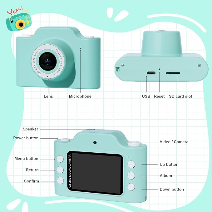 Dinosaur Kids Camera, Non-Game Camera for 3 4 5 6 7 8 9 Yeas Old, 32MP Dual Lens & 1080P HD Video Toddler Children Digital Camera with 32G SD Card, Birthday Festival Gift for Girls Boys 3-12