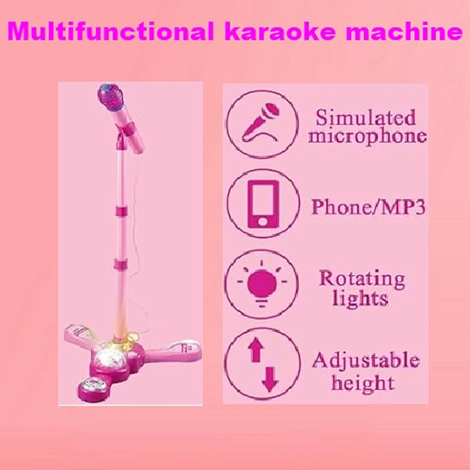 Kids Karaoke Machine with Stand,Karaoke Machine Kid,Kids Microphone with Flashing Stage Lights Adjustable Stand Gift for Children