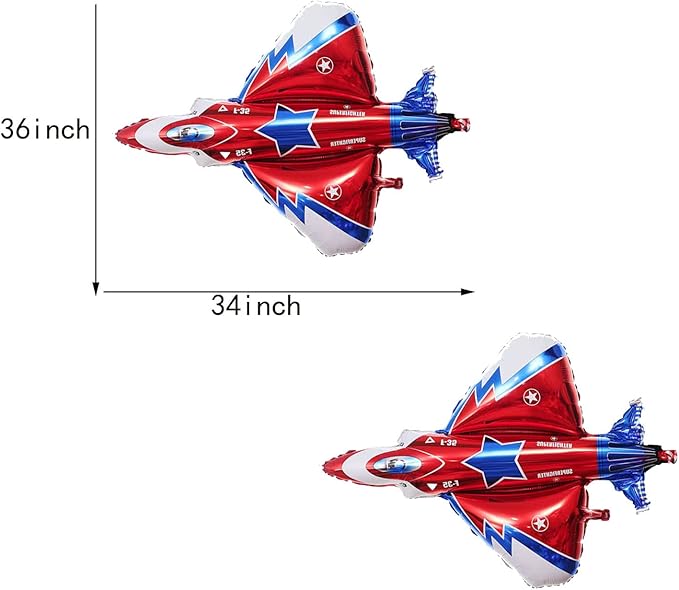 4PCS Fighter Jet Airplane Balloons - Airplane Shaped Foil Mylar Balloons for Baby Shower Kids' Boys Birthday Party Supplies Decorations