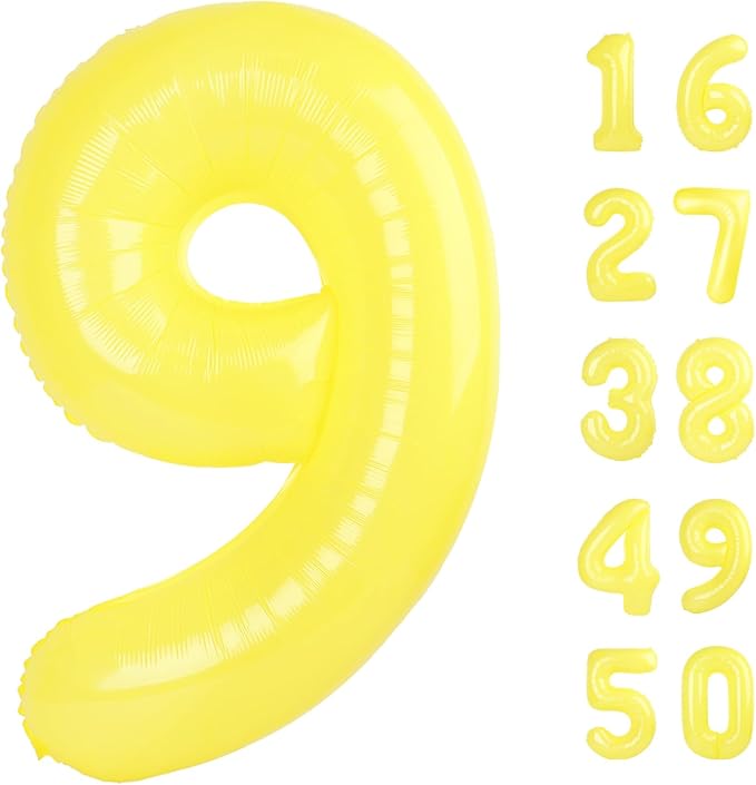 40 Inch Macaron Yellow Balloon Number 9,Jumbo Mylar Foil Helium Balloon for 9 19th 29th 39th 90th 99th Digital Balloons for Birthday Party,Wedding Anniversary Party Decorations