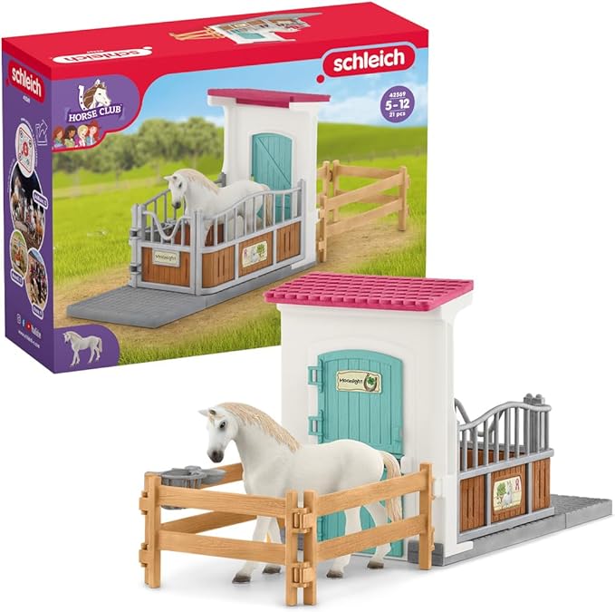 schleich HORSE CLUB — Horse Stall Extension Play Set for Children, 21 Piece Horse Stable Play Set with Horse Toys for Girls and Boys Ages 5+