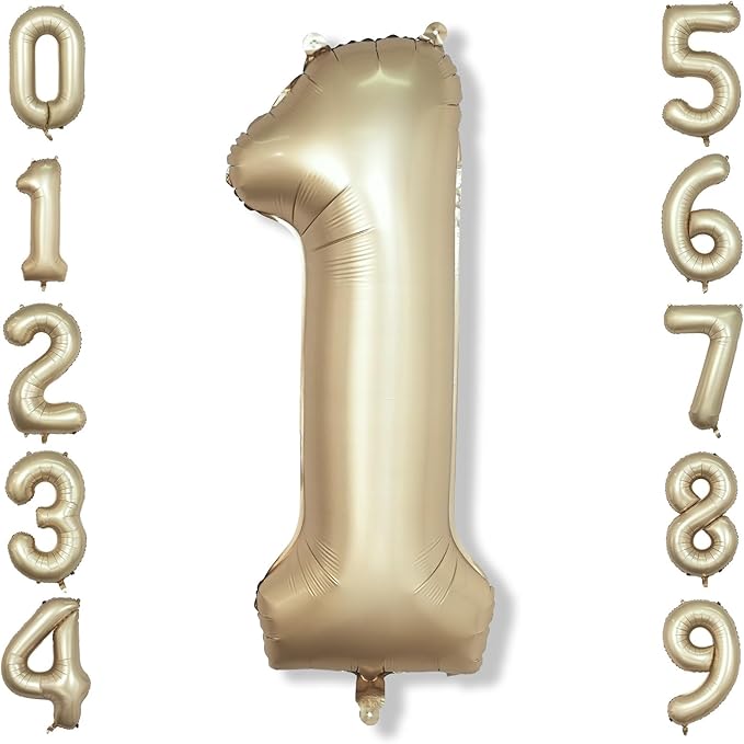 40 Inch Gold Number 1 Balloon for 1st Birthday Decoration, Metallic Light Gold Mylar Foil Number Balloons 0-9 for Boys Girls, Champagne One Helium Balloons for Women Men 1st Anniversary Party Supplies