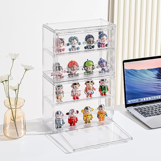 2 Tiers Clear Display Case for Figures, Acrylic Storage Organizers Box with Magnetic Door, Wall-Mounted Dustproof Showcase for Collectibles Action Figure