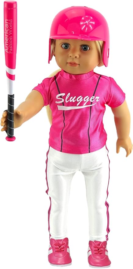 Hot Pink Baseball Uniform with Baseball Bat, Helmet, and Shoes (Doll Not Included) | 18 Inch Doll Clothes
