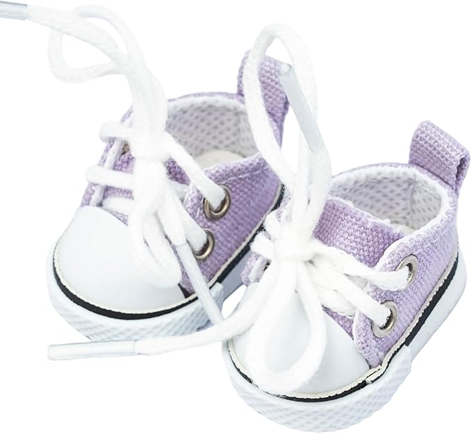 Mini Doll Shoes, 1 Pair Cute Lace Up Canvas Sneakers Compatible for 17cm/15cm Doll Shoes Toy Outfit Accessories Easter Gifts(Purple)