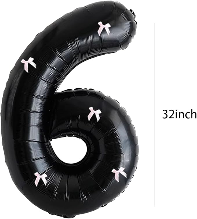 PLAP Birthday Number Balloon Bow Black Party Supplies 32 "Birthday Number Decoration (Number 6)