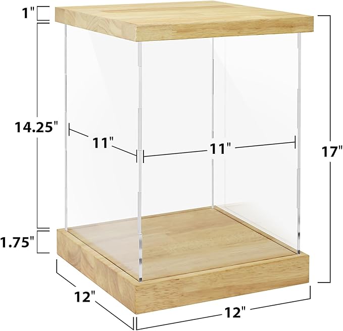 BenchPro Clear Acrylic Display Case for Trophy, Collectibles, Assemble Cube Display Box Stand Dust Proof Protection Showcase for Action Figures Toys. (1.75" & 1" Thick Wood, 17" H x 12" L x 12" D)