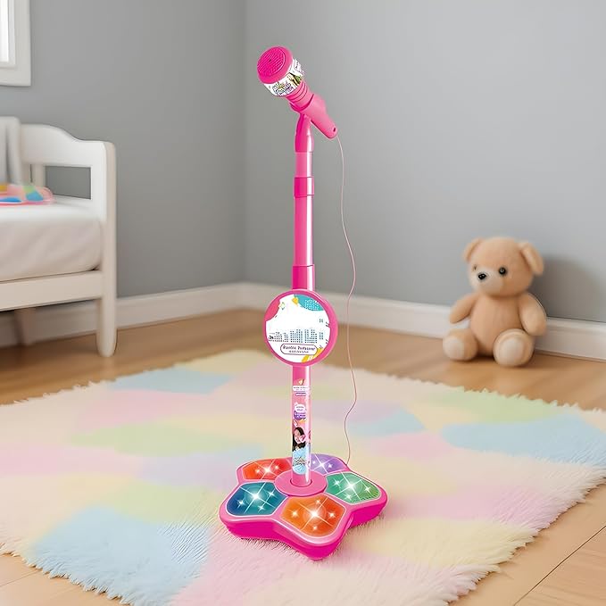 Kids Microphones Singing Portable – LED Lights, Microphone Stand Christmas Birthday, Podcast Recording Party Teen Streaming | Singing Portable LED Lights Toy,Toy Microphone with Stand for