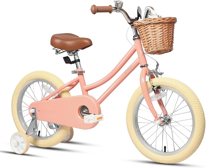 Petimini Vintage Kids Bike for Girls, 12–20 Inch Classic Bicycle with Wicker Basket & Bell, High Tensile Steel Frame, Training Wheels (12–18”), 85% Pre-Assembled, Retro Bike for Outdoor Riding