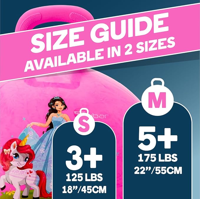 Flybar Hopper Ball for Kids, Inflatable Bouncy Ride-On Ball w/Handle for Indoor & Outdoor Active Play, Includes Pump, Jump Ball Toy for Boys & Girls, Supports Up to 185 lbs, Ages 6+, 22-Inch, Medium