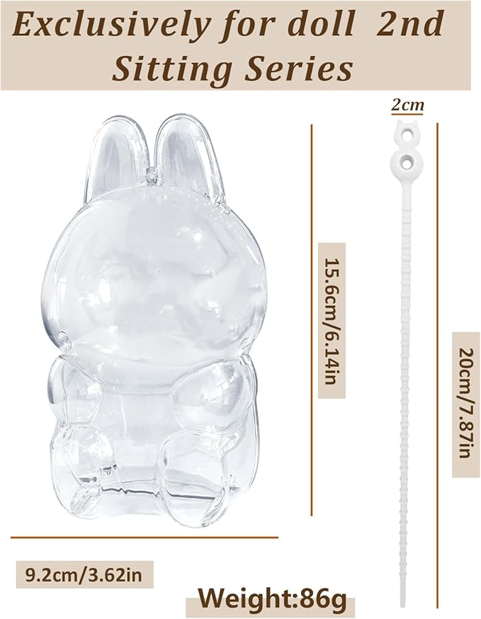 Sitting Collectible Case - Hard PVC Travel Protector with Strap Compatible for 15cm Seated LABUBU(5.9 INCH)