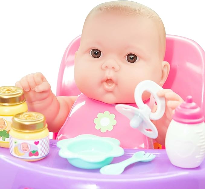 JC Toys - 14" Lots to Love Babies Doll and High Chair | Feeding Gift Set and Accessories | Posable & Waterproof | Ages 2+, Pink