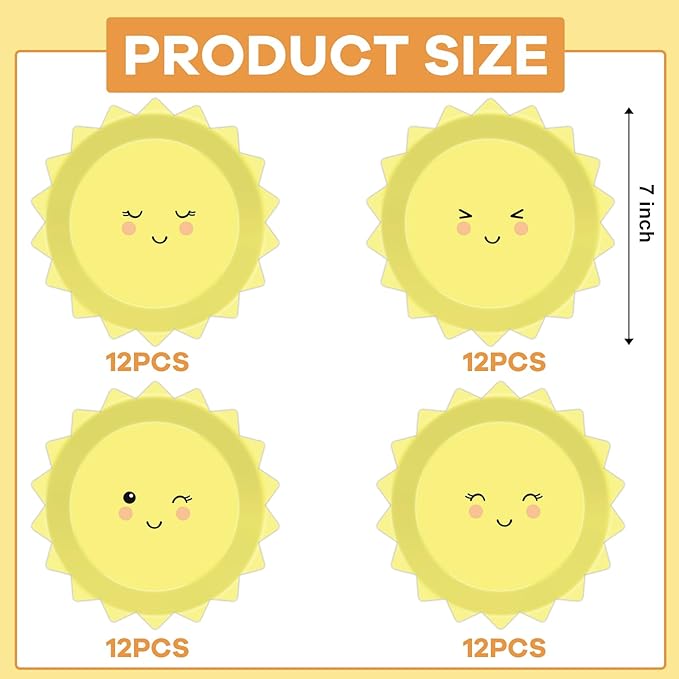 48 Pcs Yellow Sunshine Party Plates First Trip Around The Sun Paper Plates Sunshine Dinner Plates Summer Disposable Tableware for Sun 1st Birthday Party Supplies Baby Shower Birthday Decorations