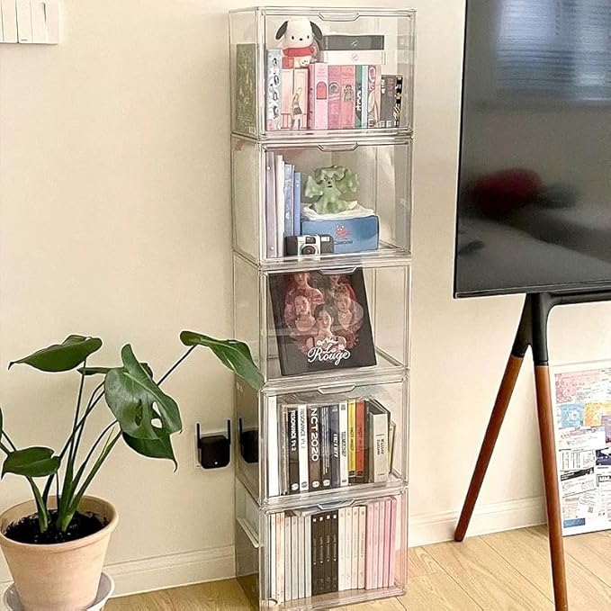 Large Clear Acrylic Display Box with Front Door – Spacious Organizer Case for Collectibles, Skincare, Toys, Office Supplies, 14.17×8.66×10.63 inches Transparent Storage Cabinet