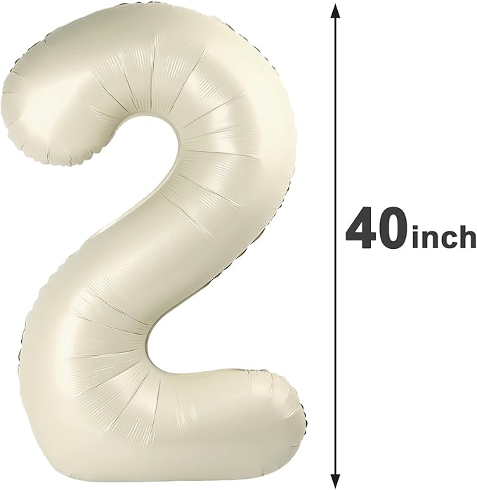 Big Cream White 2 Number Balloon 40 Inch Birthday Decoration, Number 2 Helium Balloon 12 20 22 23 24 26 28 32 42 Celebration, Boy Girl Baby Anniversary Party Graduations Supplies Decorations