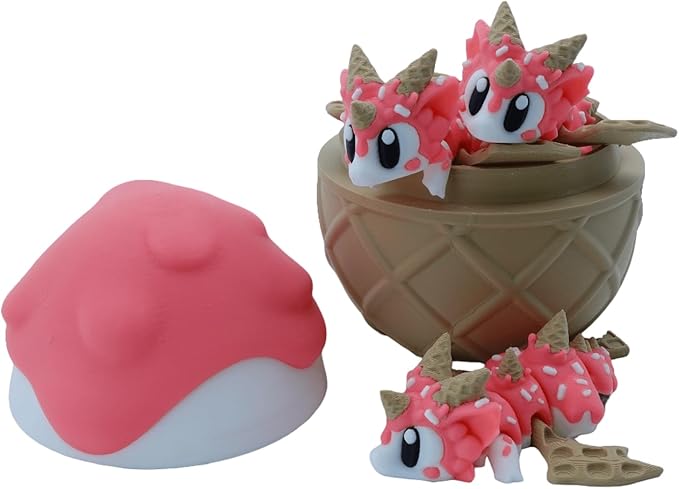 3D Printed Dragon Figurine, Decorative Collectible (Pink 3 Dragons and 1 Egg)