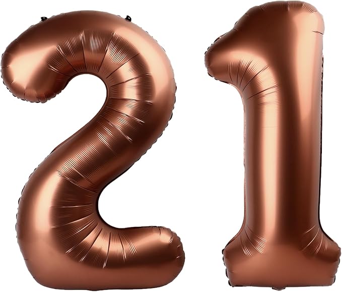 40 Inch Dark Brown Balloon Number 21,Chocolate Jumbo Mylar Foil Helium Balloon for 21th Digital Balloons for Birthday Party,Wedding Anniversary Party Decorations