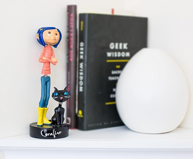Surreal Entertainment Coraline with Cat PVC Bobble Figure Statue | Collectible Bobblehead Action Figure, Desk Toy Accessories | Novelty Gifts for Home Office Decor | 6.5 Inches Tall