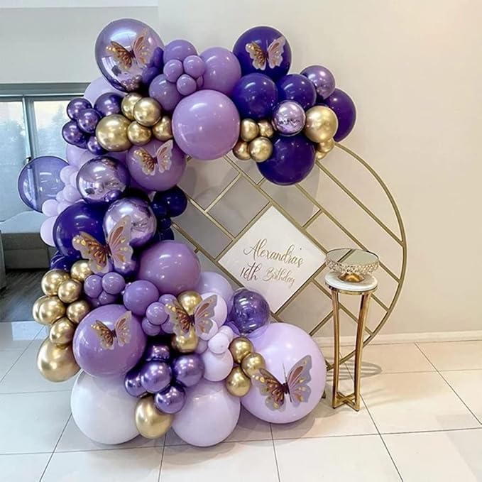 Purple Balloon Garland Kit With Butterfly Dark And Gold Arch Lavender Light Decoration For Baby Girl Princess Party Birthday