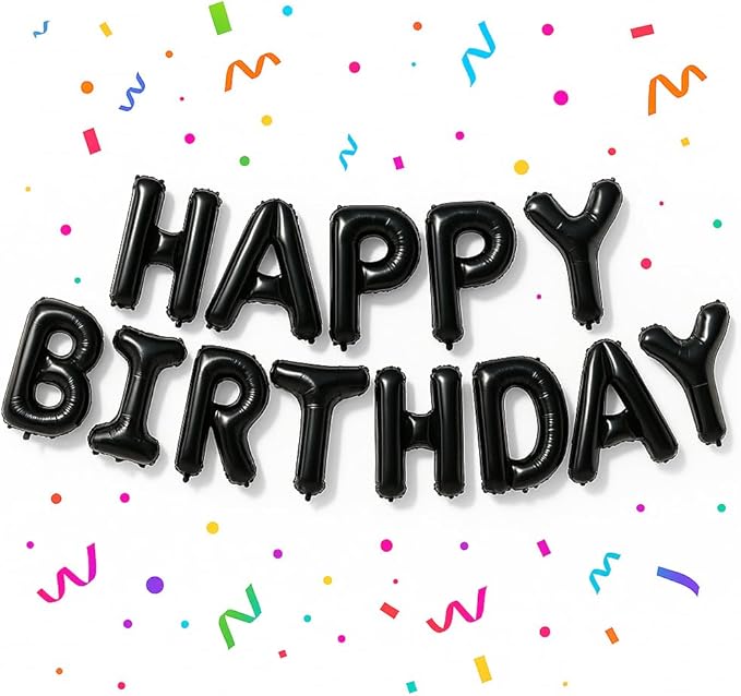 KatchOn, Black Happy Birthday Balloons Banner - 16 Inch | Foil Balloon Banner For Happy Birthday Decorations | Balloon Letters Sign For Birthday Party Decoratioans | Halloween Birthday Decorations