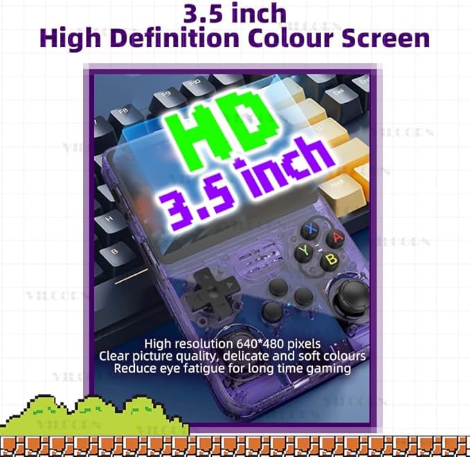 R36S Retro Handheld Gaming Console 3.5 inch IPS Screen Video Game Console Player Built in 22000 Games 128G for 26 Emulator Support Arkos System (Purple)