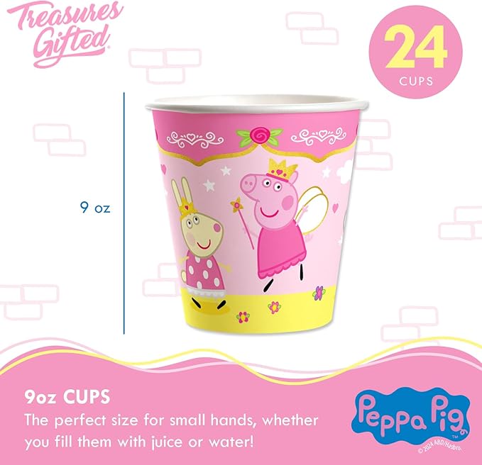Treasures Gifted Princess Peppa Pig Birthday Party Supplies - Serves 24 Guests - Officially Licensed Party Supplies Deluxe Set - Plates, Cups, Napkins, Table Cover
