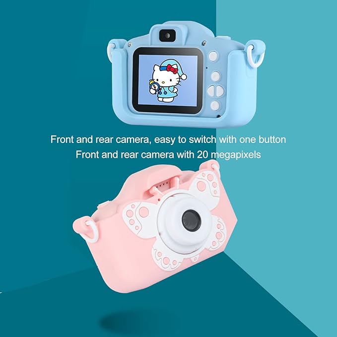 GOWENIC X7 Butterfly Kids Camera with 2 Inch Screen, Dual Cameras, Support MP3 Video Recording Toddler, ABS and Silicone Material, for Kids Ages 3 to 10 Years Old, Birthday Gift(Blue)