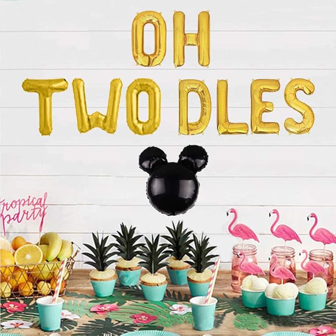 Oh Twodles 2nd Birthday Party Decorations for Themed of Mouse for Girl Boy Oh Twodles Birthday Party Supplies Decorations Set Of 12PCS Kit (Gold)