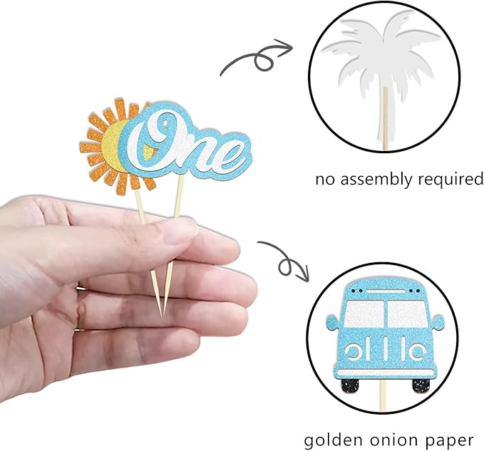 24 Pack The Big One Surfing Theme First Birthday Cupcake Toppers Summer 1st Birthday Party Decorations Picks for Summer Beach Party Supplies (1st Birthday)