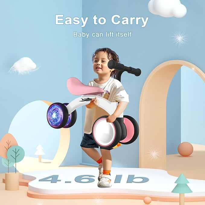 Colorful Lighting Baby Balance Bike Toys for 1 Year Old Girl Gifts, 10-36 Month Toddler Balance Bike, No Pedal 4 Silence Wheels & Soft Seat Pre-School First Riding on Toys, 1st Birthday Gifts.