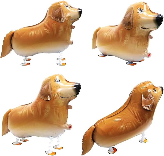 Cute Pet Walking Animal Dog Balloon Walk Golden Retriever Balloons, 4 Pack Air Walkers Puppy Balloons Golden Retriever Dog Party Decoration for Baby Shower Birthday Party Supplies