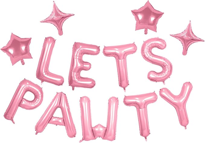 Lets Pawty Balloons Banner 16 Inch,Pink Dog Birthday Decorations with 4pcs 10 Inch Star Balloons,Paw Foil Letter Balloon for Dogs Paw Pet Puppy Theme Party Supplies