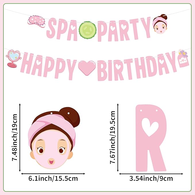 Spa Party Banner Spa Party Decorations Supplies for Girls Pink Happy Birthday Banner Sign Spa Themed Garlands for Princess Sleepovers Slumber Makeup Party Decorations