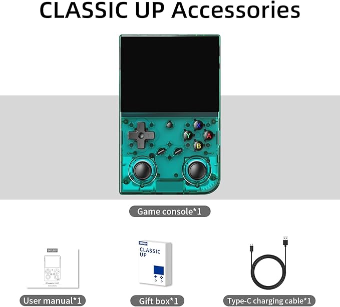 Classic up Retro Handheld Game Consoles with Linux 64GB Card 4353 Games 3.5-inch IPS 3200mAH Battery Support 30+ Simulators WiFi Bluetooth HD Output Gift for Teen or Partner - Transparent Teal
