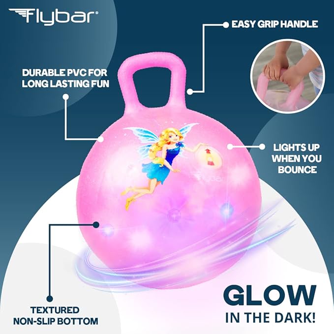 Flybar Hopper Ball for Kids, Inflatable Bouncy Ride-On Ball w/Handle for Indoor & Outdoor Active Play, Includes Pump, Jump Ball Toy for Boys & Girls, Supports Up to 165 lbs, Ages 3+, 18-Inch, Small