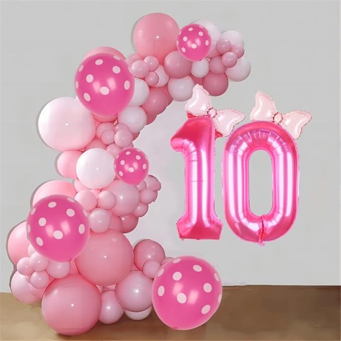 40 Inch Pink Number 10 Balloon with Mini Bow Balloon for Girls 10th Birthday Party Decorations, Pink Princess Western Cowgirl Theme Sweet Ten Birthday Party Balloons Decorations Supplies Favors