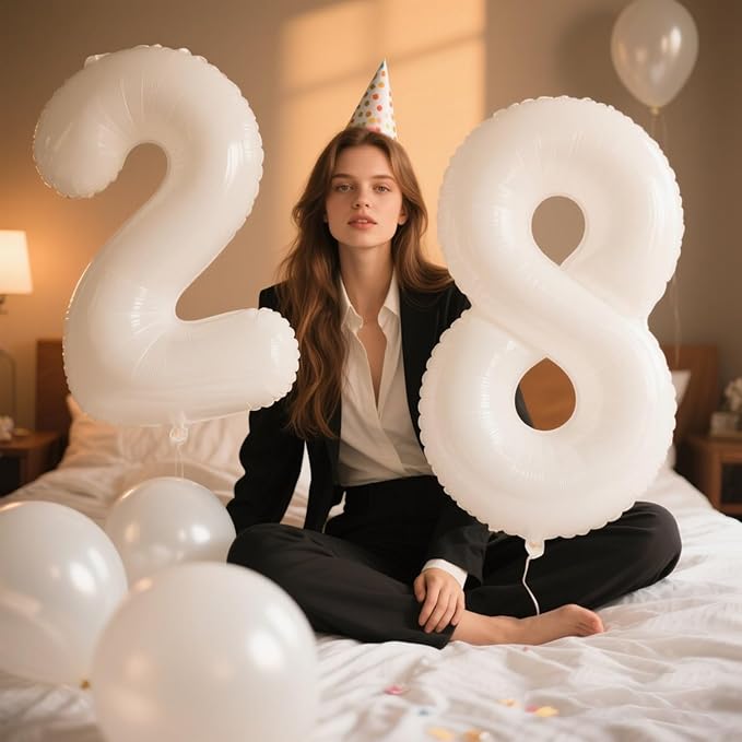 40 Inch White Number 28 Digital Balloon,Jumbo Mylar Foil Helium Balloon for 28 Balloons for Birthday Party,Wedding Anniversary Party Decorations