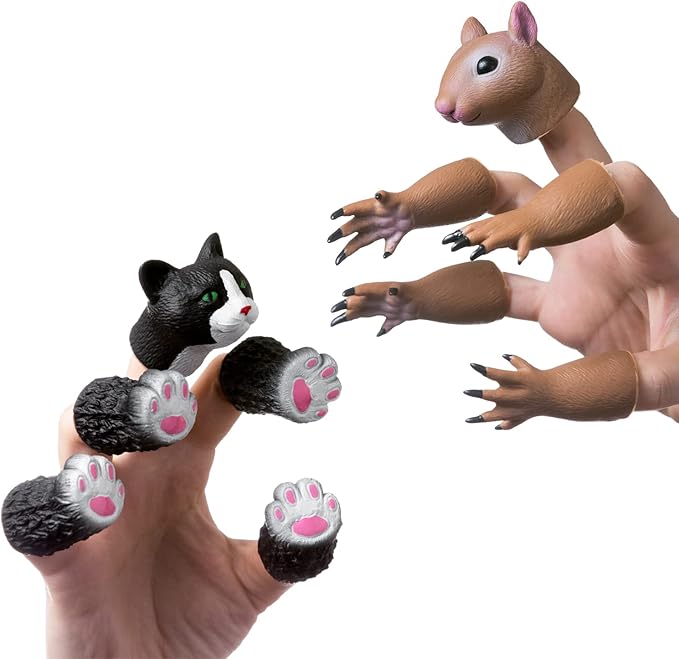 AQKILO Finger Puppet Set, Animals Puppet Show Theater Props, Novelty Toys Weird Stuff Gifts (Squirrel & Cat)