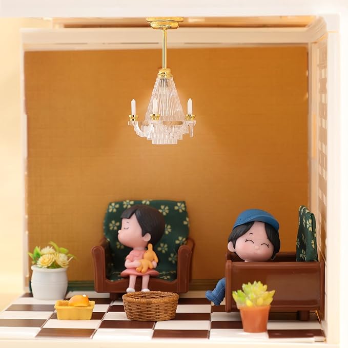 TOYANDONA Dollhouse Chandelier - 1/12 Scale Doll House Ceiling Lamp Miniature Dollhouse Lights Led Battery Operated for Doll House Decoration Accessories
